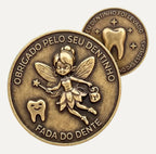 Moeda da fada do dente de leite em metal, frente e verso