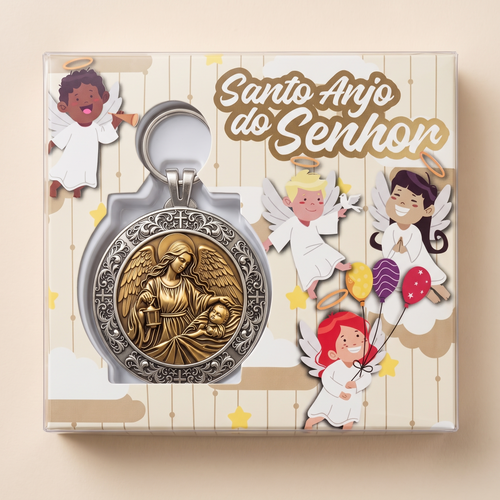 Medalhão de berço Anjo da Guarda na embalagem lacrada Santo Anjo do Senhor